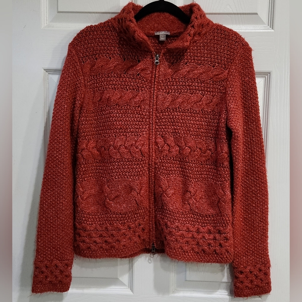 J.Jill red cable knit zip up sweater cardigan women's size Small